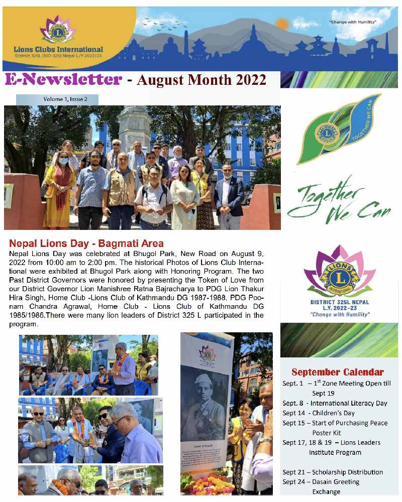 Newsletter for the month of August