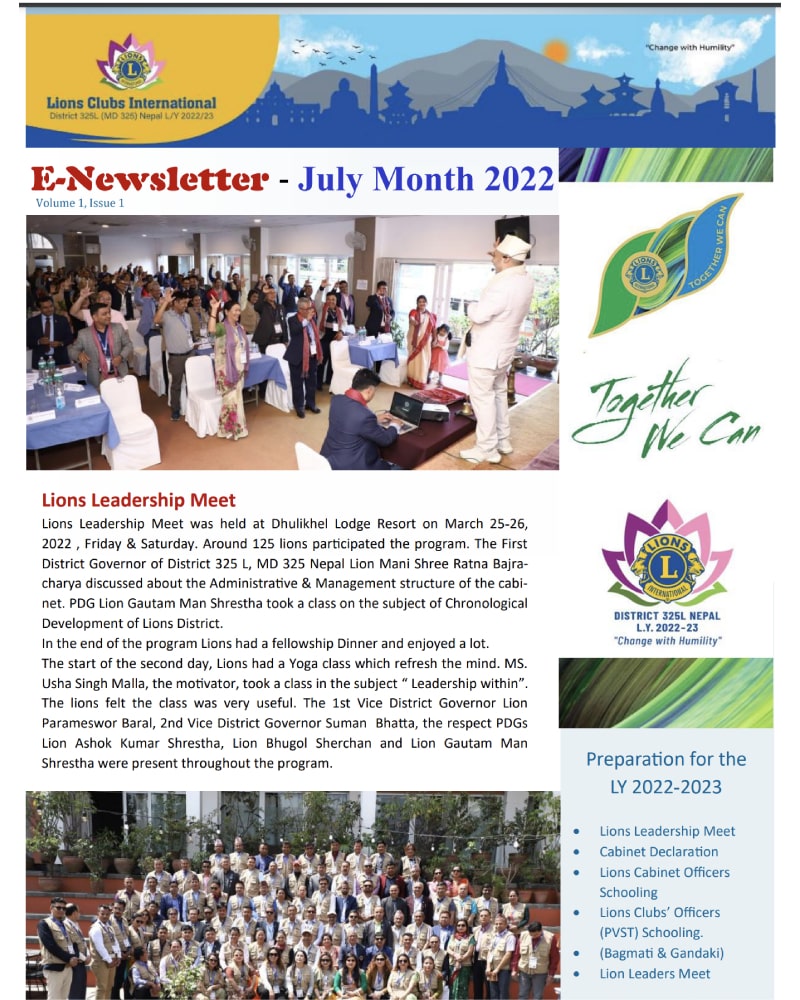 Newsletter for the month of July